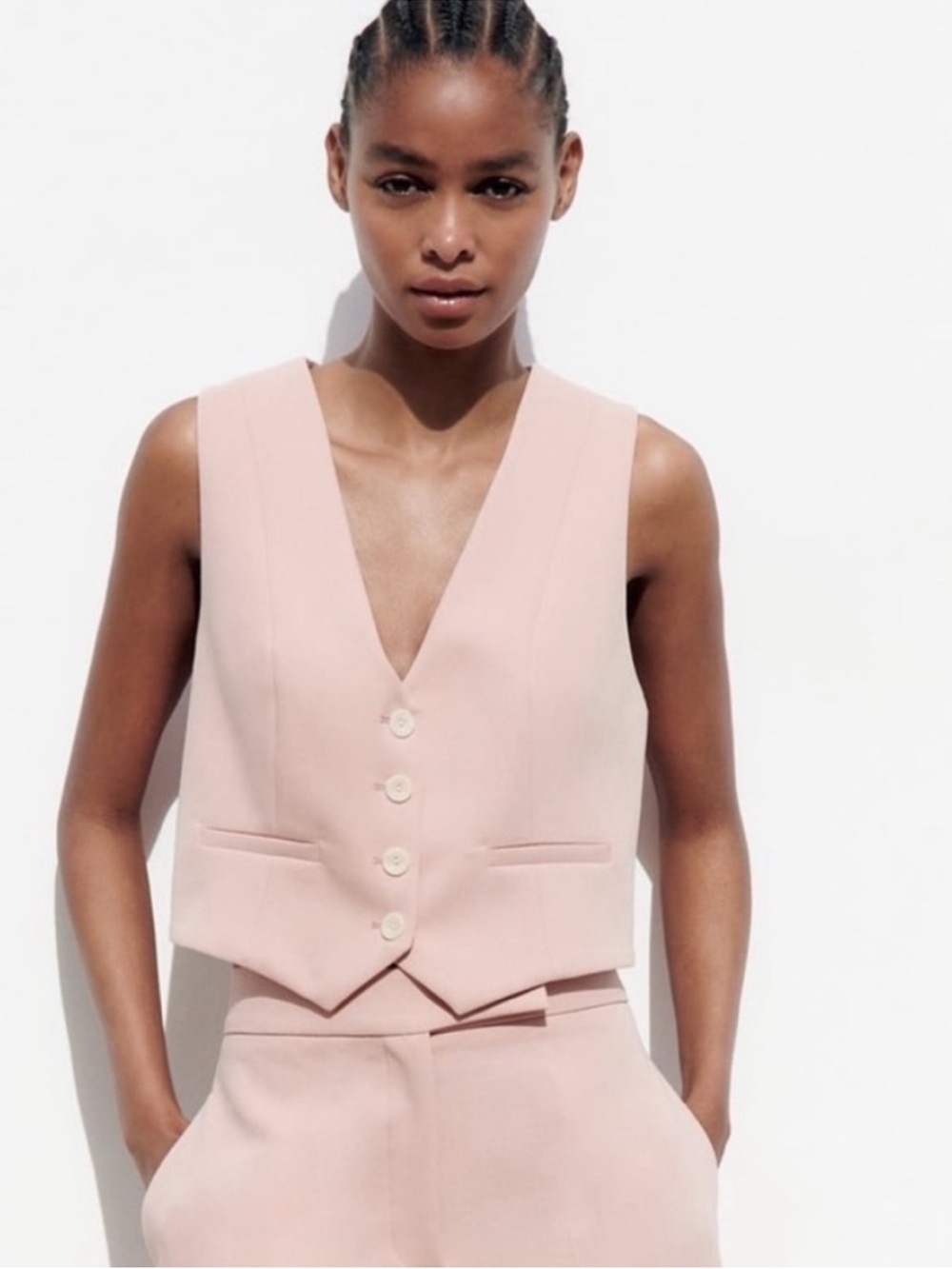 Zara Pale Pink Tailored Short Vest